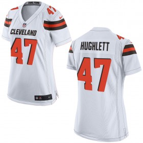 Nike Cleveland Browns Womens White Game Jersey HUGHLETT#47